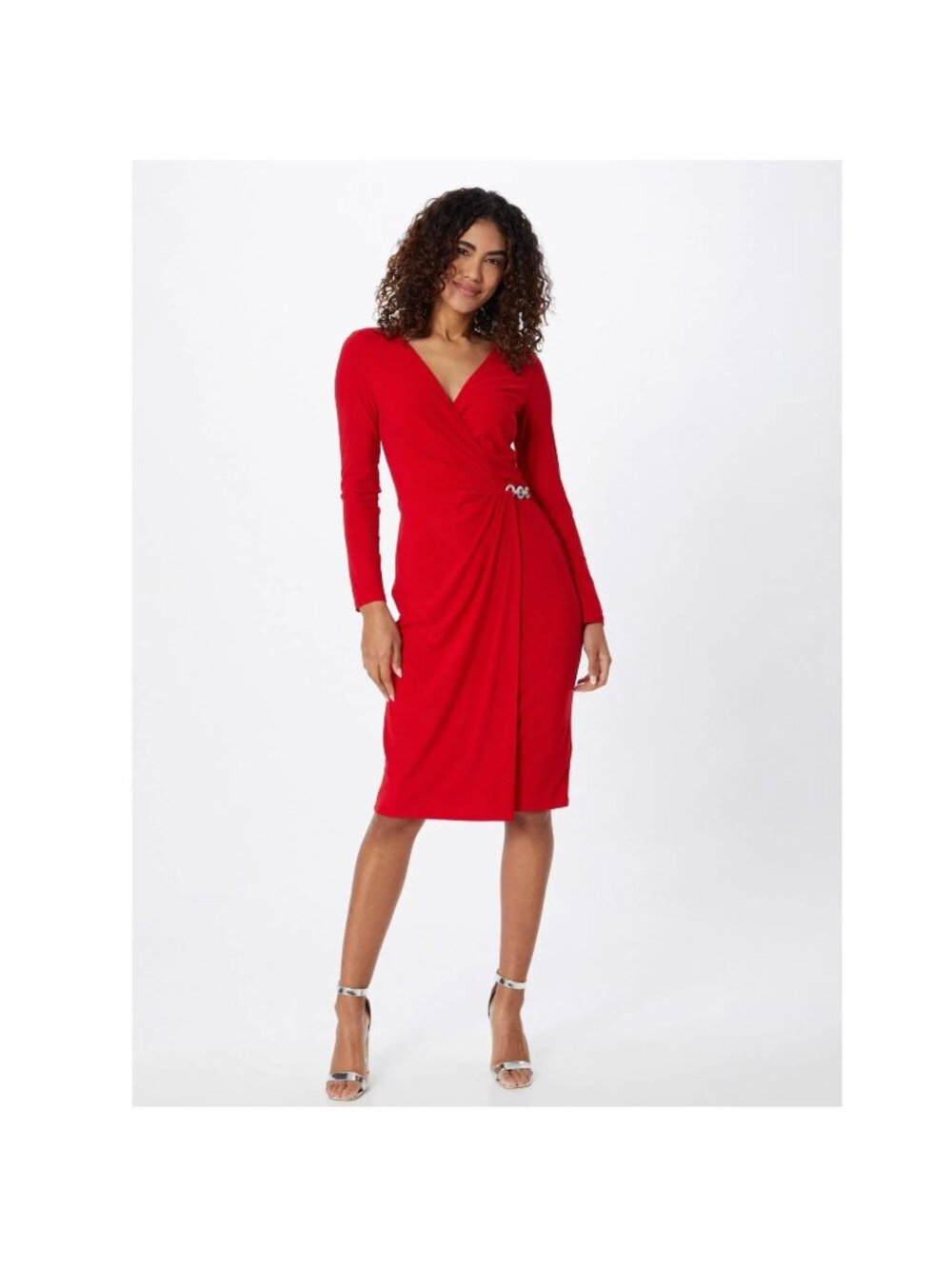 NWT Lauren Ralph Lauren Red Matte Jersey Surplice Wrap Long Sleeve Dress 14